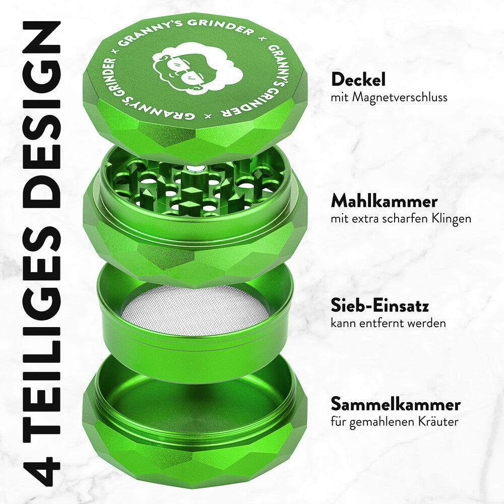 Aluminium Grinder 63 mm 4-teilig mit Pollensieb 5er Gebinde