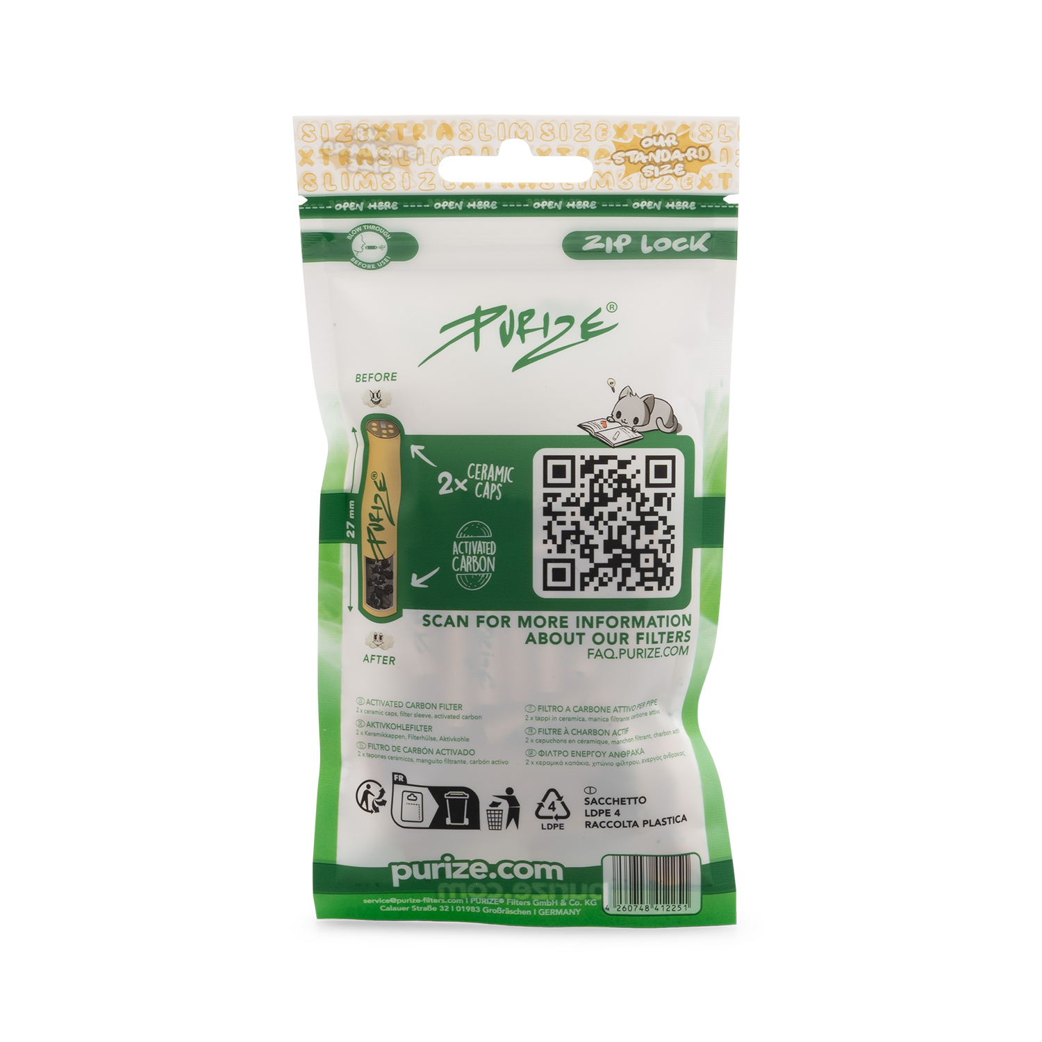 Aktivkohlefilter Organic Xtra Slim Size 6mm - 50er Pack 20er Gebinde