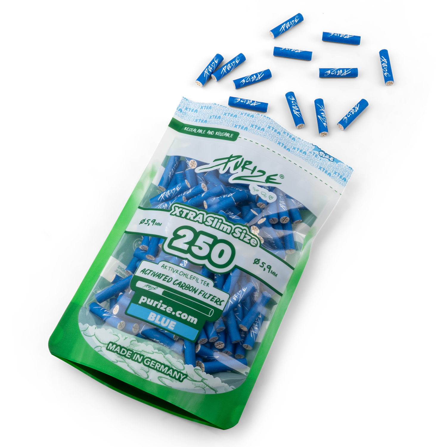 Aktivkohlefilter Blue Xtra Slim Size 6 mm - 250er Pack 5er Gebinde