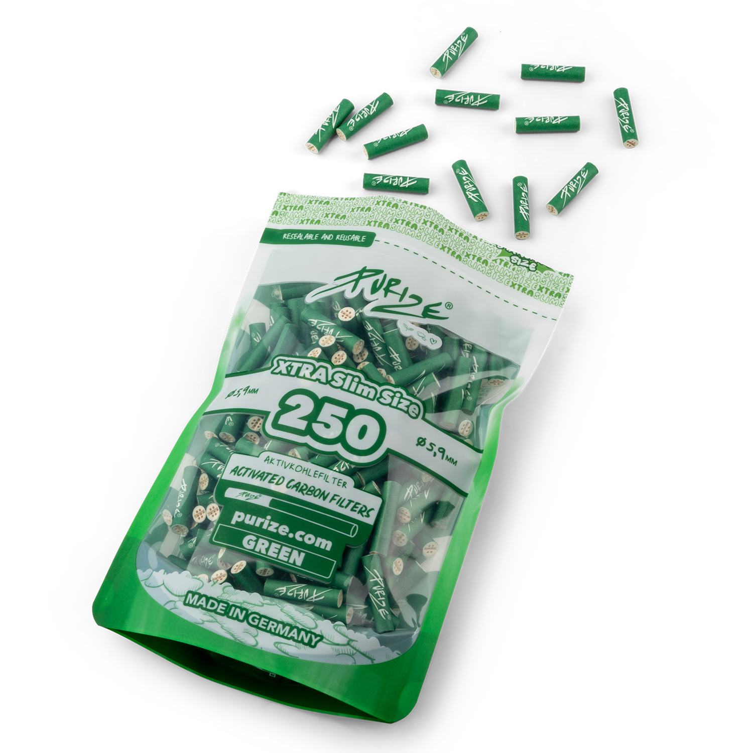 Aktivkohlefilter Green Xtra Slim Size 6mm - 250er Pack 5er Gebinde