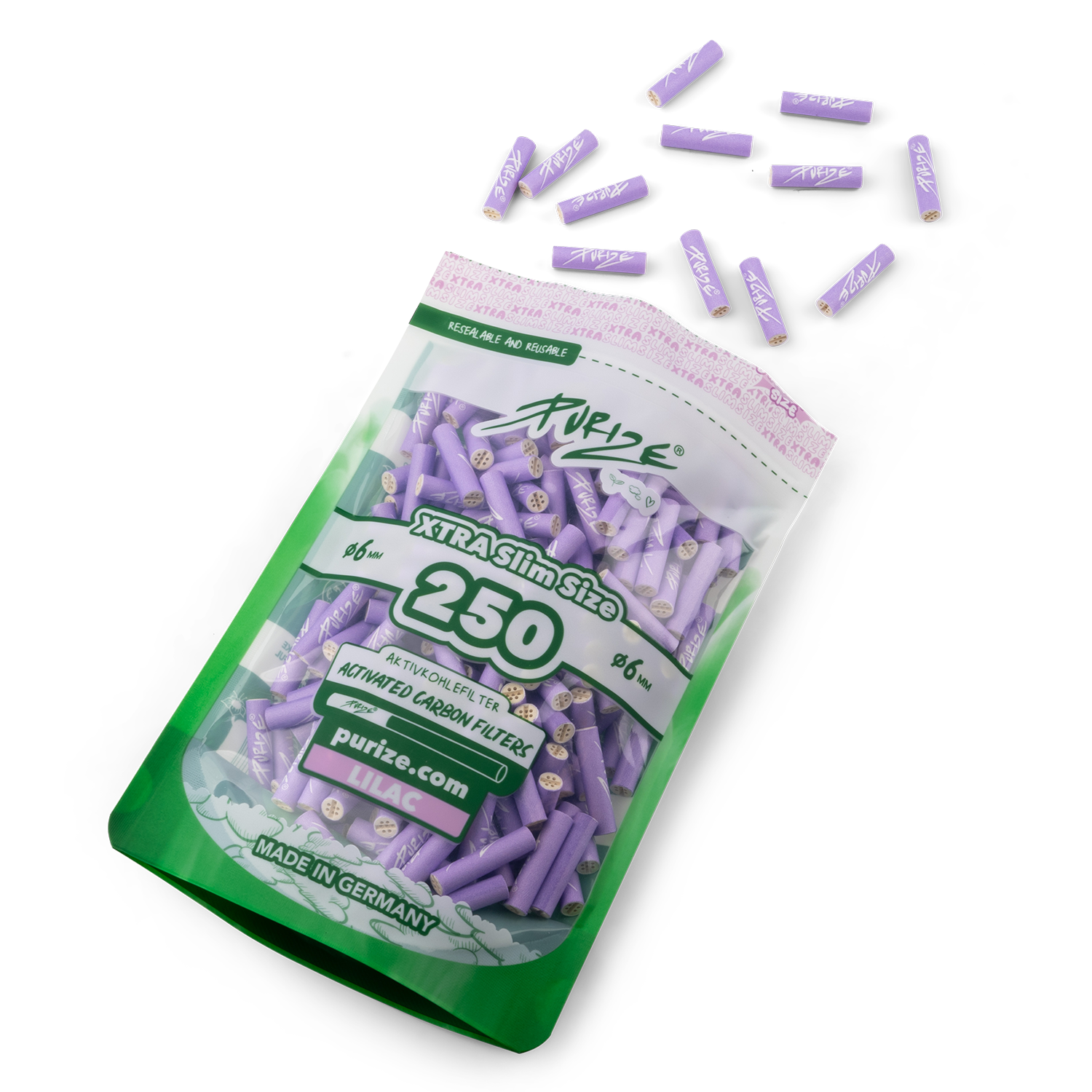 Aktivkohlefilter Lilac Xtra Slim Size 6mm - 250er Pack 5er Gebinde