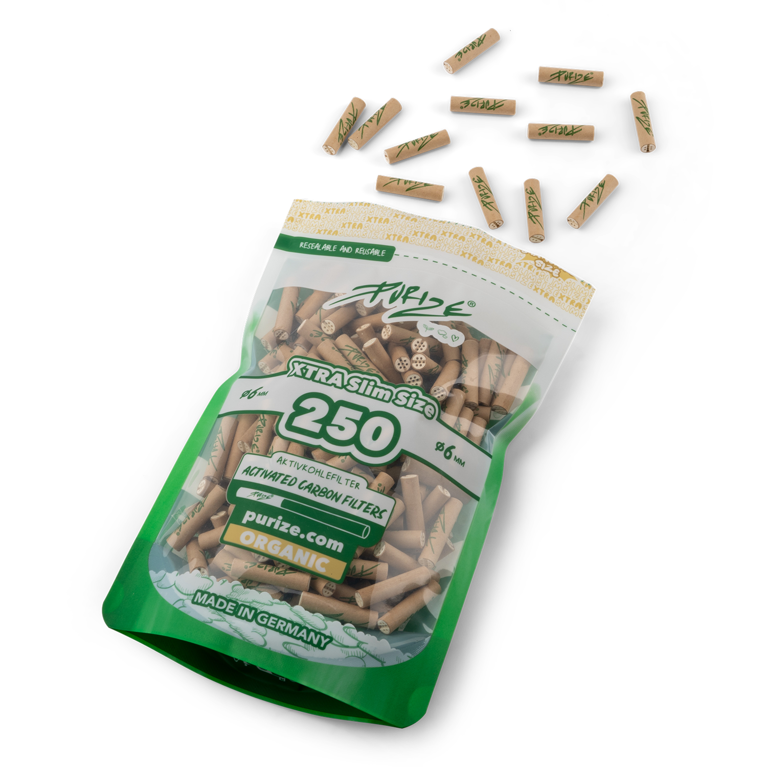 Aktivkohlefilter Organic Xtra Slim Size 6mm - 250er Pack 5er Gebinde