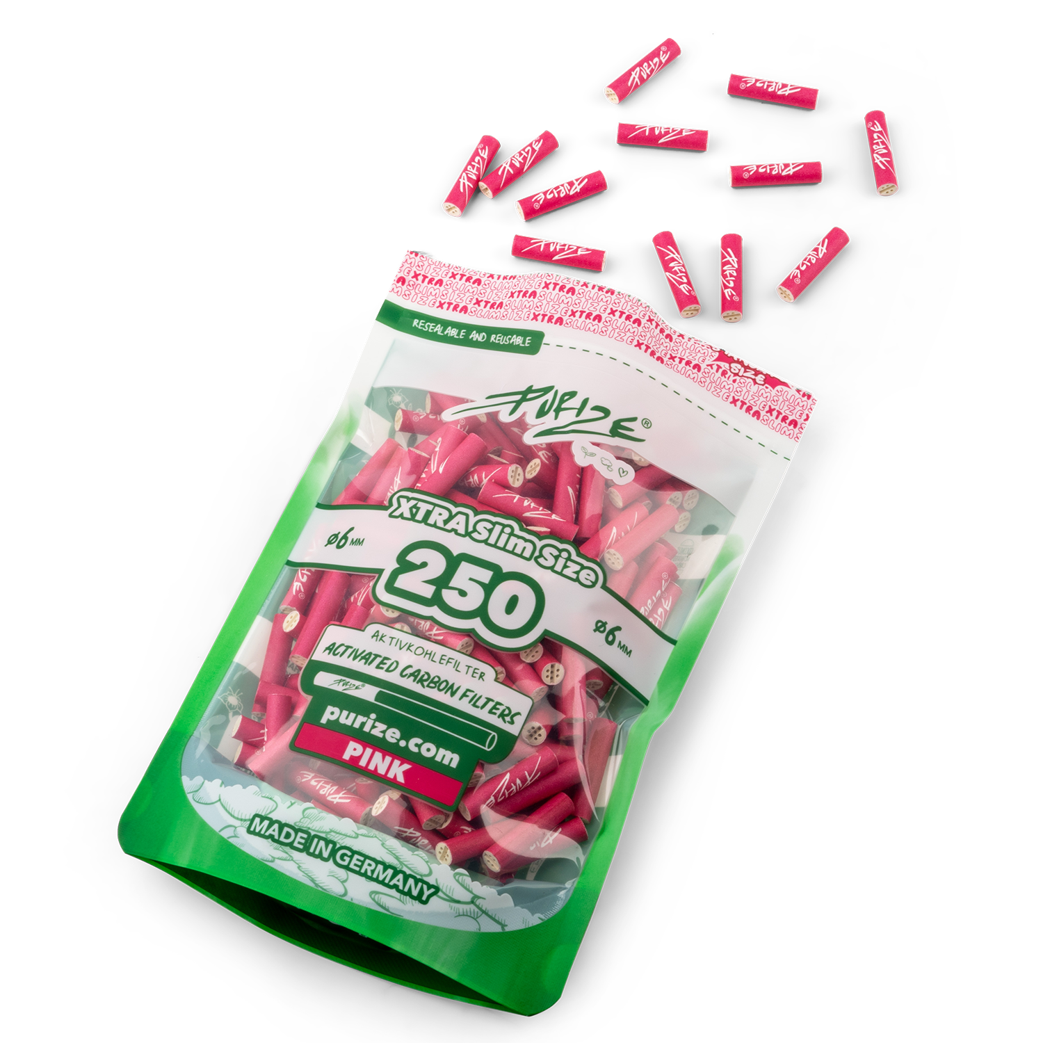 Aktivkohlefilter Pink Xtra Slim Size 6mm - 250er Pack 5er Gebinde