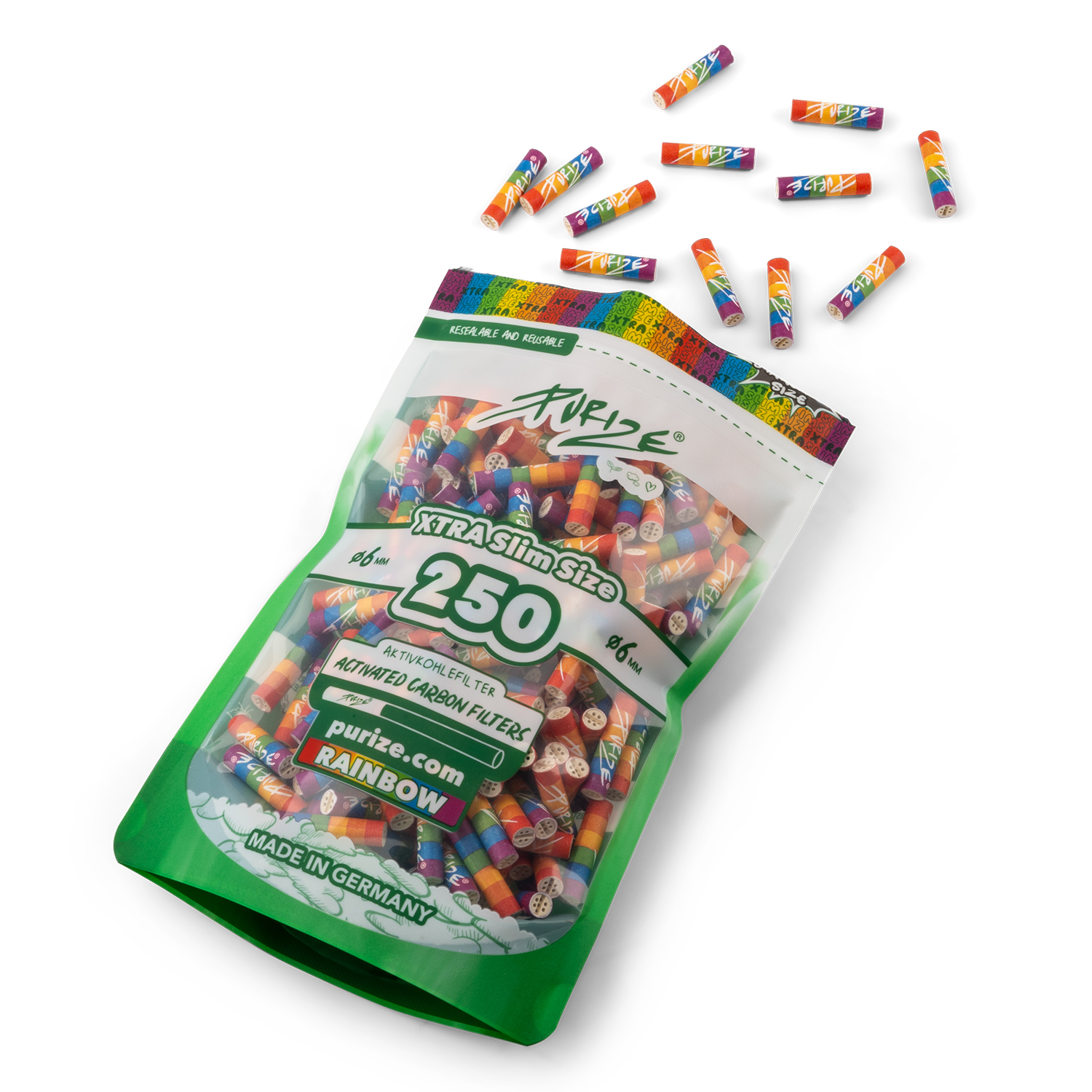 Aktivkohlefilter Rainbow Xtra Slim Size 6mm - 250er Pack 5er Gebinde