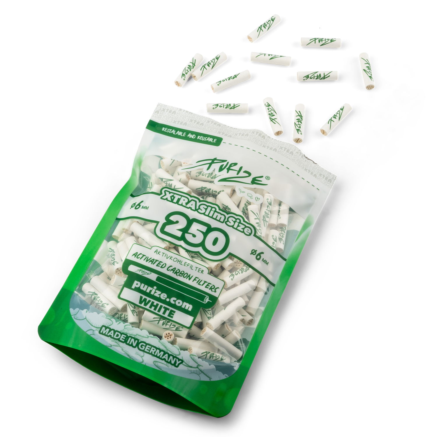 Aktivkohlefilter White Xtra Slim Size 6mm - 250er Pack 5er Gebinde