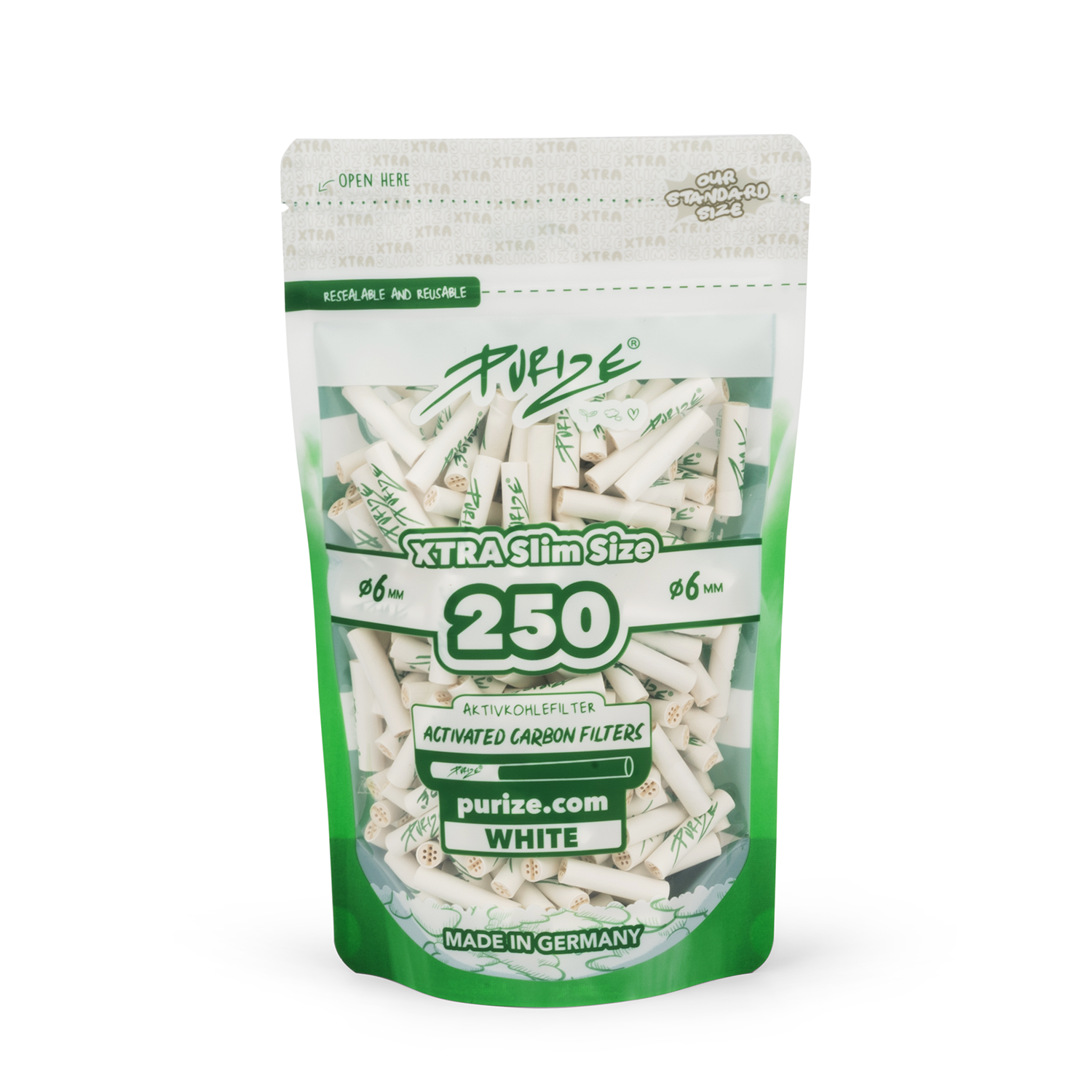 Aktivkohlefilter White Xtra Slim Size 6mm - 250er Pack 5er Gebinde