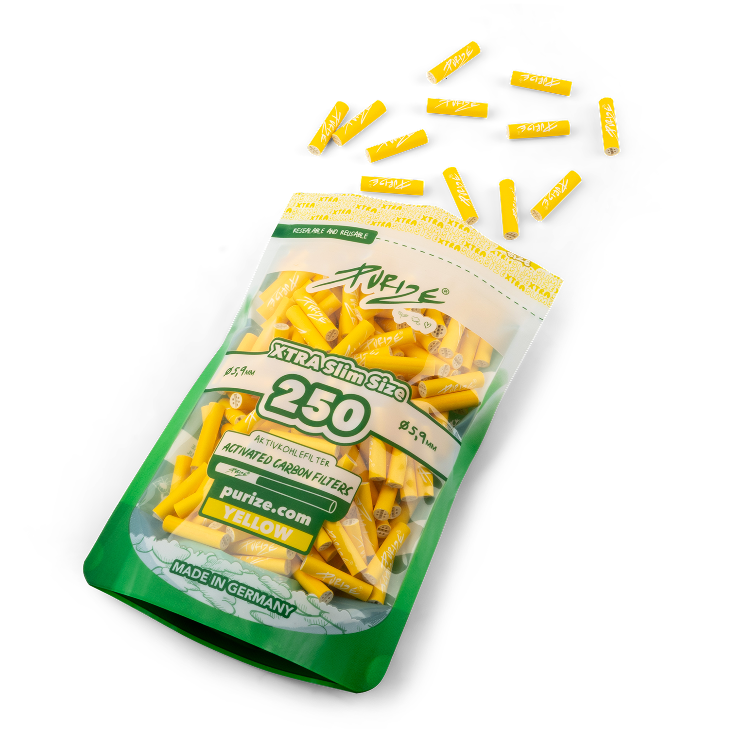 Aktivkohlefilter Yellow Xtra Slim Size 6mm - 250er Pack 5er Gebinde